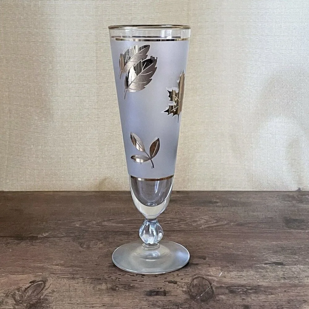 Vintage Libbey Golden Foliage Pilsner Beer Glass Gold Leaf Frosted MCM Barware
